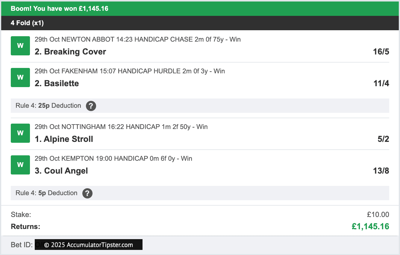 Accumulator Tipster - Winner - 2025-10-29
