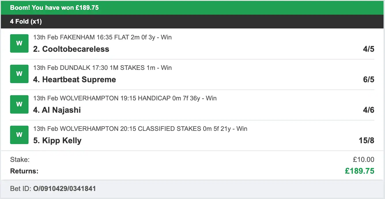 Accumulator Tipster - Winner - 2026-02-13