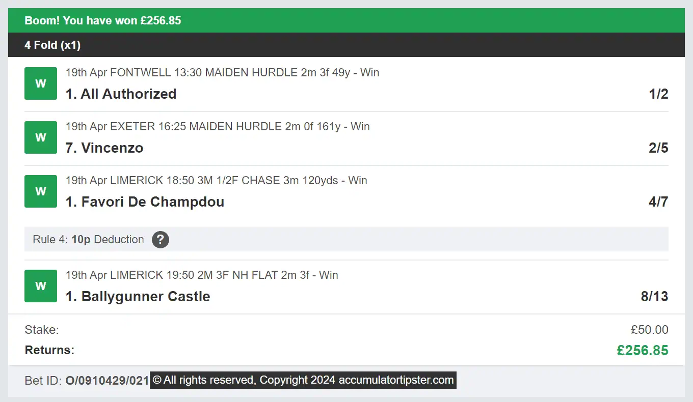 Accumulator Tipster - Winner - 2024-04-19