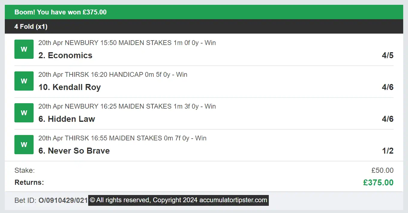 Accumulator Tipster - Winner - 2024-04-20