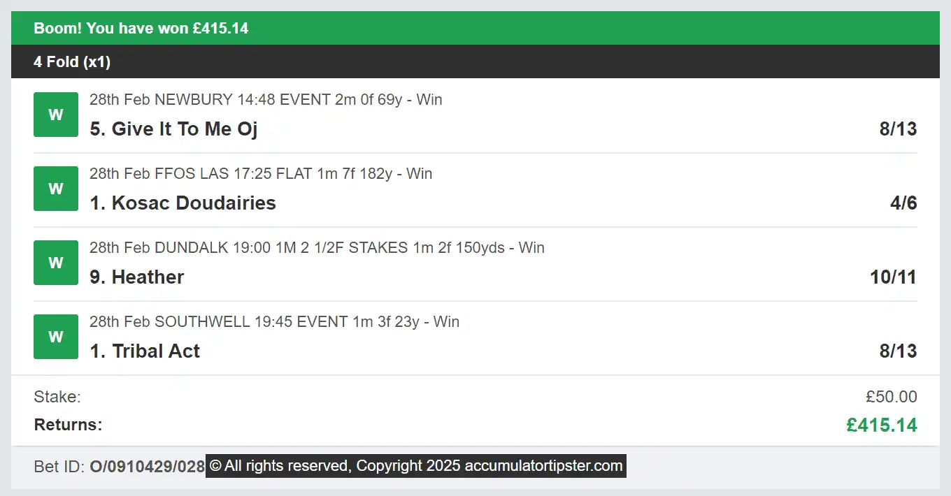 Accumulator Tipster - Winner - 2025-02-28